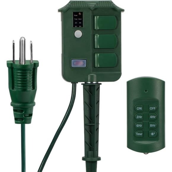 Outdoor Light Timer Waterproof, Dusk to Dawn Power Stake Timer, 6 Outlets - Picture 1 of 7